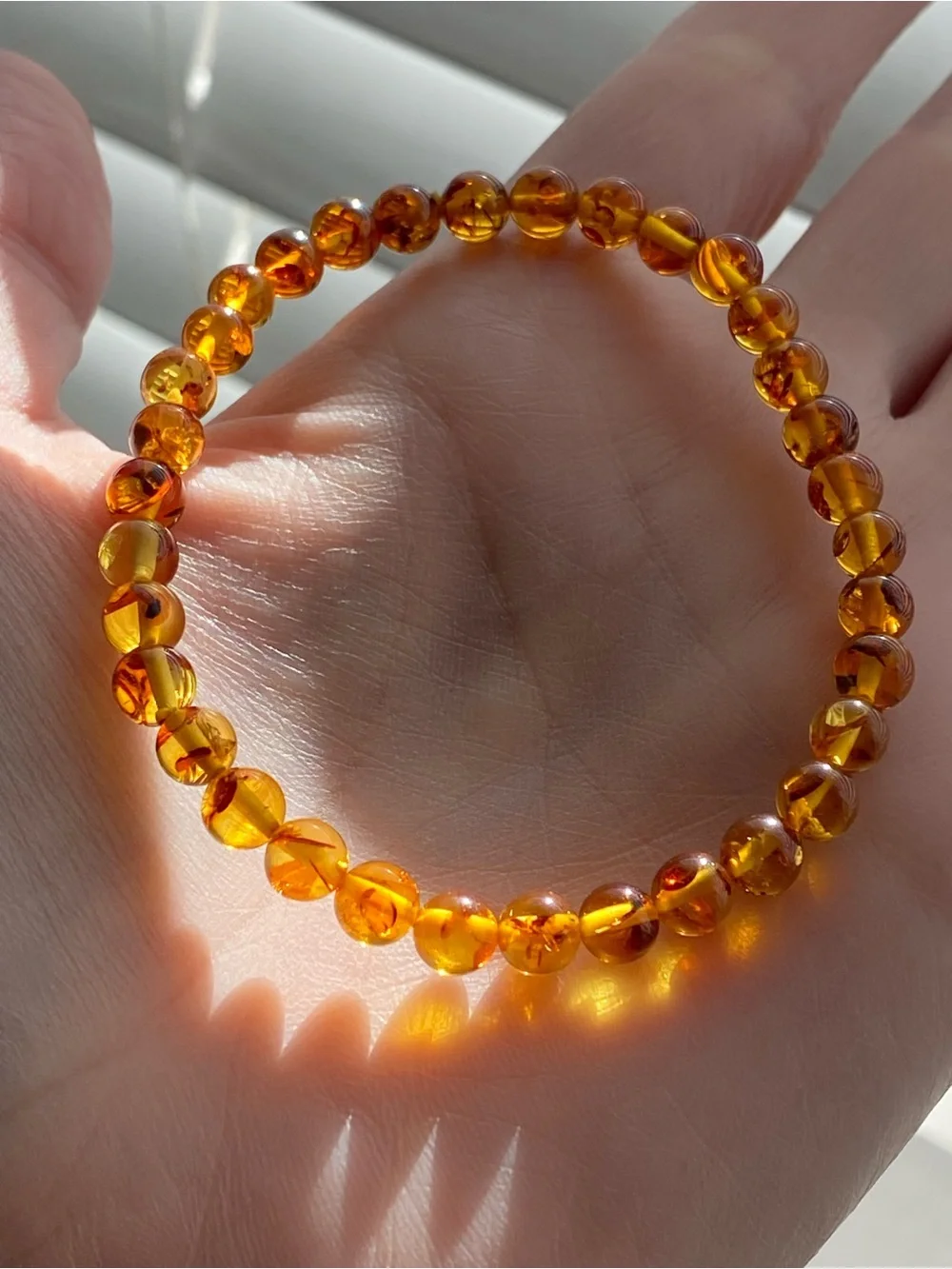 Flower Amber Stretch Bracelet 5.8mm Beads Fits Approximately 7 Inch Wrist